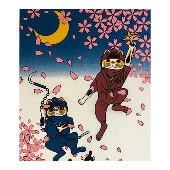 Yagisei Tenugui "Ninja" Lucky Cat, Printed Tenugui, Made In Japan, Auspicious Item, Sengoku Period, Shinobi, Kunoichi, Ninjutsu, Approx. 34x90cm,