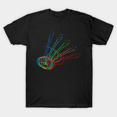 Asian Size Men Black Print T-shirt Guitar No-Cut Heat Transfer Print Cotton Tshirt