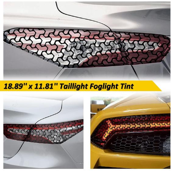 4 Pack Headlight Taillight Tint Y Grid Graphic Tail Light Lamp Cover Film Car DIY Self Adhesive Tint Film Sheet 18.89'' x 11.81'', Black