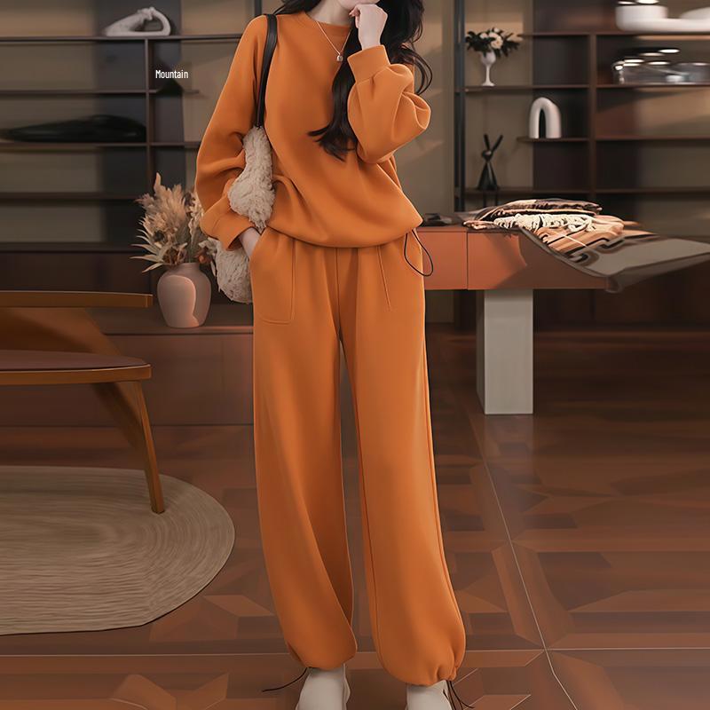 Autumn-Winter Korean Chic Casual Pants & Top Set – Sleek, Versatile, and Timeless Style XL оранжевый
