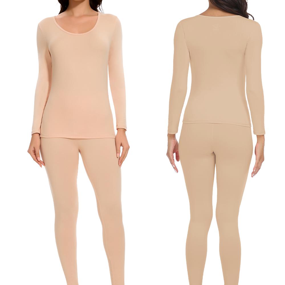 Winter Thermal Underwear Sets for Women Round Collar Long Johns High Stretch Base Layer Soft Top & Bottom Keep Warm Pajamas