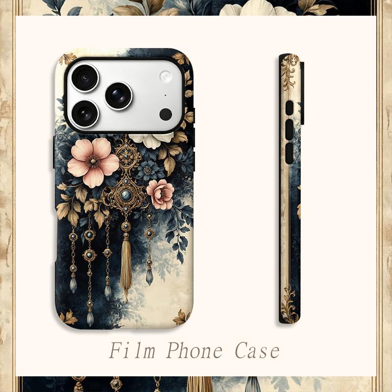 Antique Filigree Tassel Pendant Art Graphic Film Aesthetic Protective Shockproof Bumper Phone Case For iPhone 14 15 16 Pro Max Plus