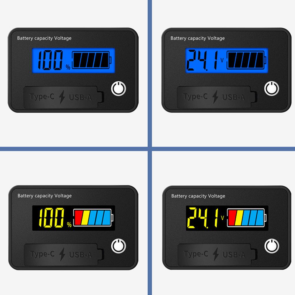 Twowire Digital Voltage Meter 830VDC Battery Capacity Voltage Tester TypeC USBA Dual Output