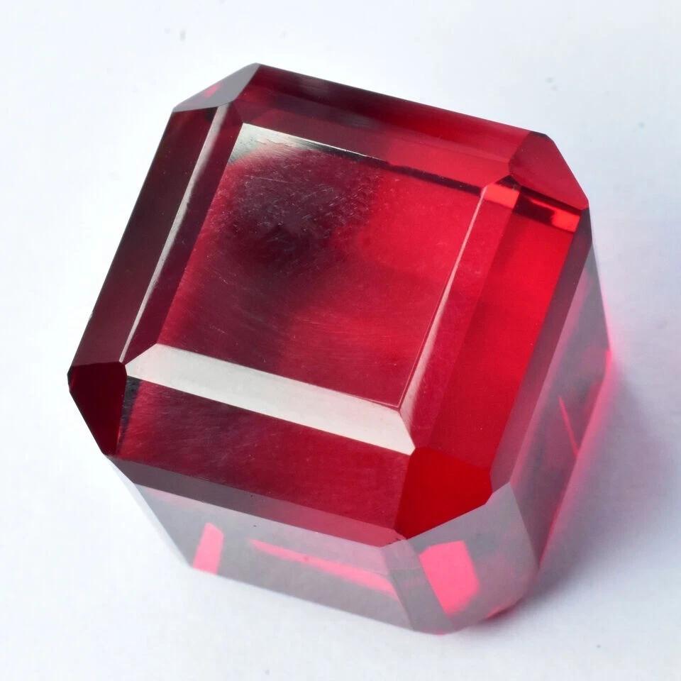 Lab Created Ruby Red Cube Cut 60+ Ct Extremely Rare Certified Loose Gemstone