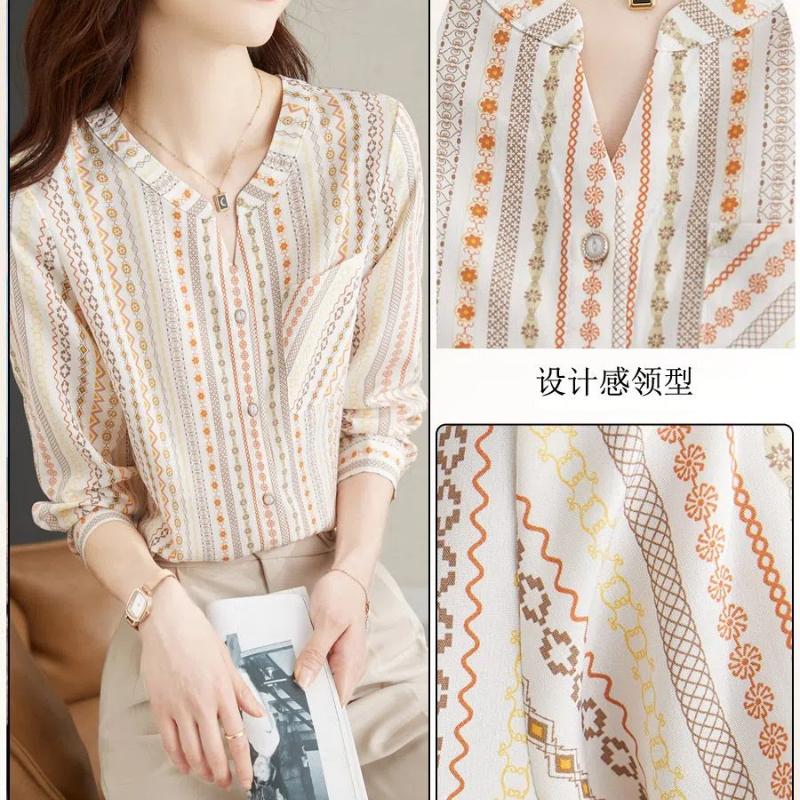 Spring New V-neck Long Sleeve Fashion Shirt Women High Street Casual Loose Printing Button Cardigan Vintage Elegant Tops