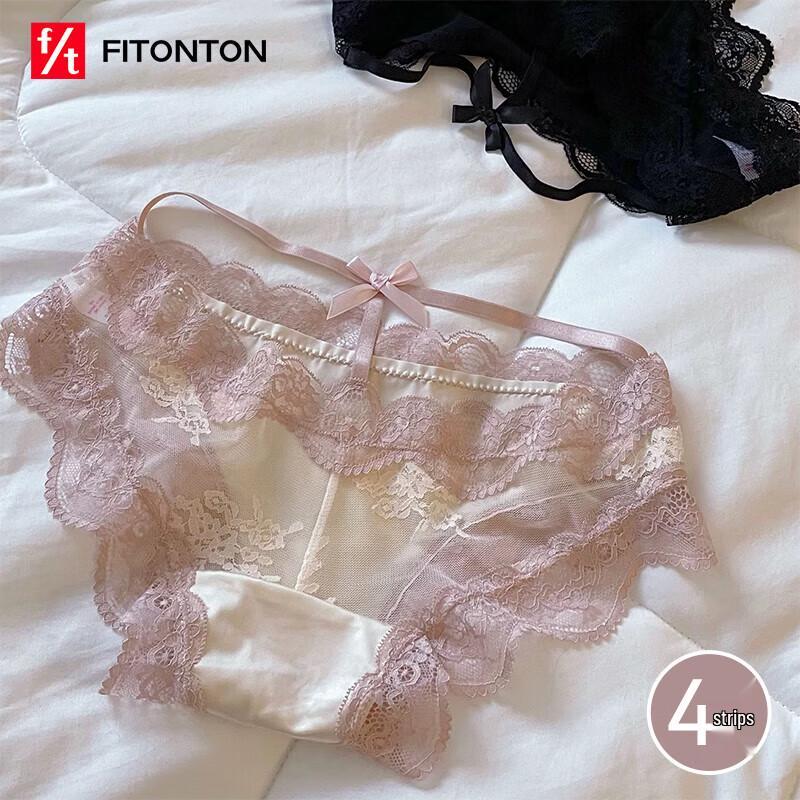 FitonTon Women's Lace & Satin Bikini Underwear (4-Pack)