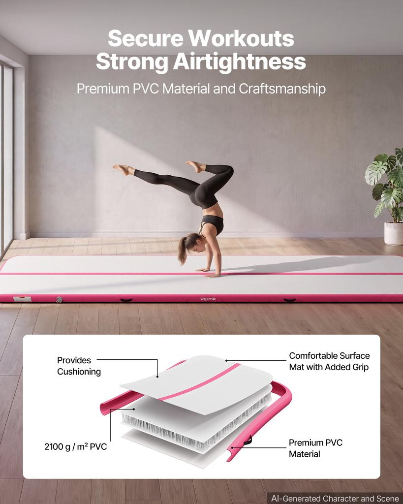 VEVOR Inflatable Gymnastics Air Mat 6m Training Mats W/ Electric Pump, 10 Cm Thick Sturdy Tumble Track