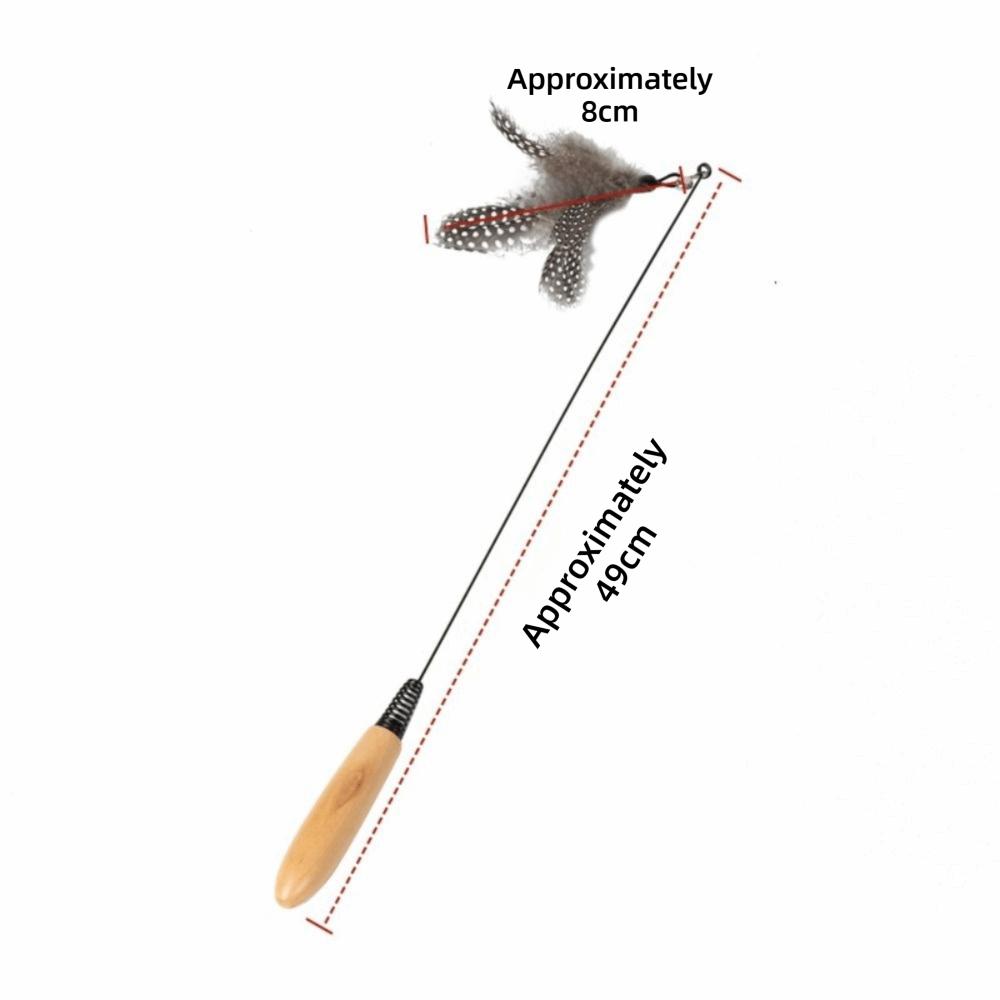 Wooden Handle Spring Teasing Cat Stick Simulation Fishing Rod Interactive Cat Teaser Stick Feather Replaceable Bell Squeaky Cat