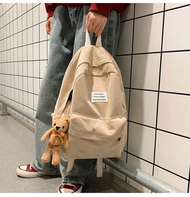 Preppy Style Women Backpack Corduroy Design School Bags For Teenage Girls Travel Backpacks Female Shoulder Bags Daypack Black