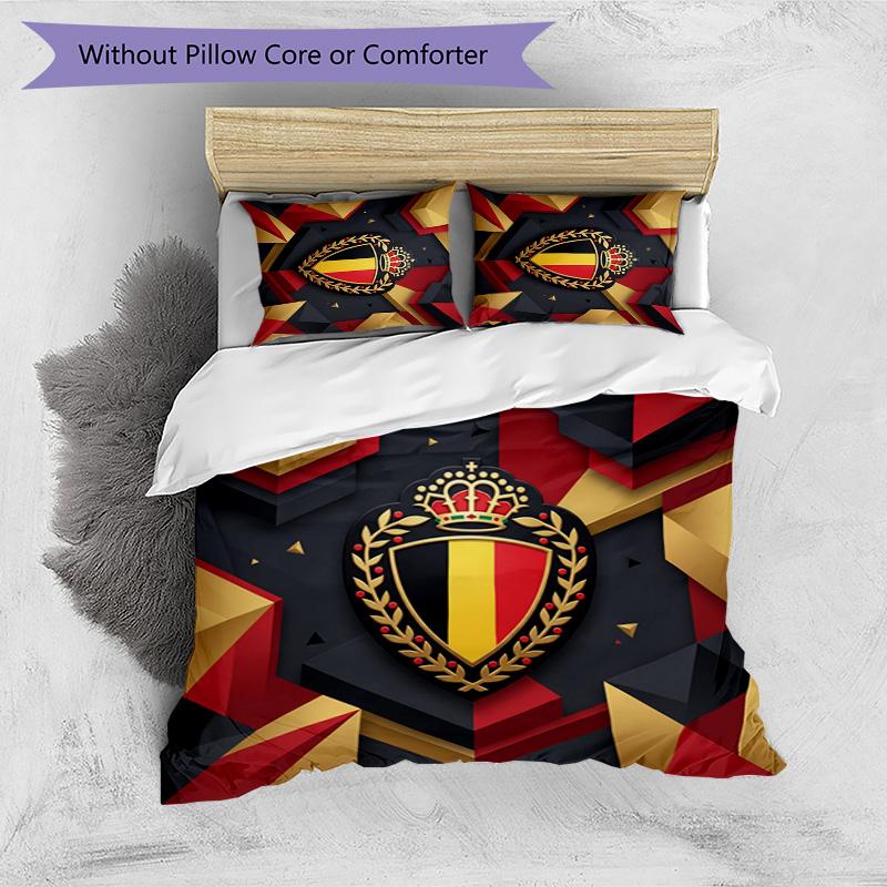 Belgium Football Printed Bedding 3 Piece Set Cozy Breathable Bed Cover Set As Housewarming Holiday Gift
