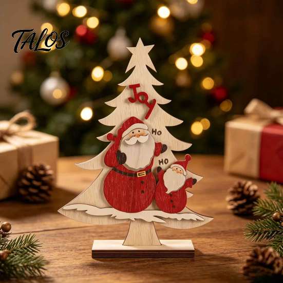 Christmas Window Display Decor Nordic Ornaments, Wood Reindeer Santa Claus Snowman Figurine, Retro Ornaments Rustic Desktop Decoration for Holiday