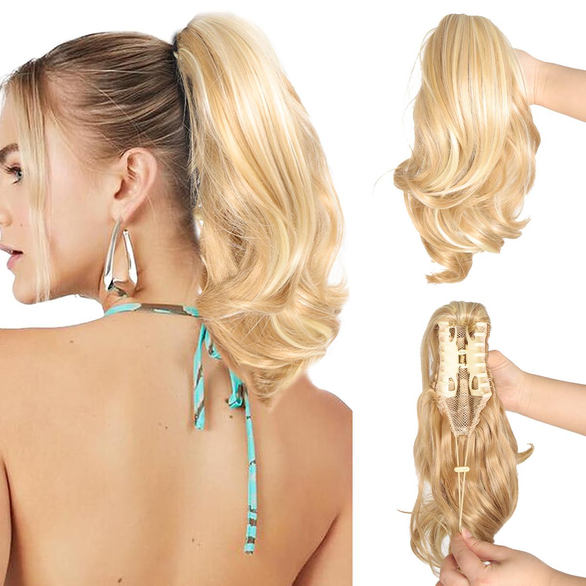 

Высококачественный синтетический зажим для когтей 16 дюймов, короткий вьющийся волнистый хвост, беспорядочный хвост, женский, на каждый день, универсальное термостойкое волокно