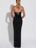 European American Women's Socialite Style Slim Fit Sleeveless Sequin Evening Gown Dress 8226