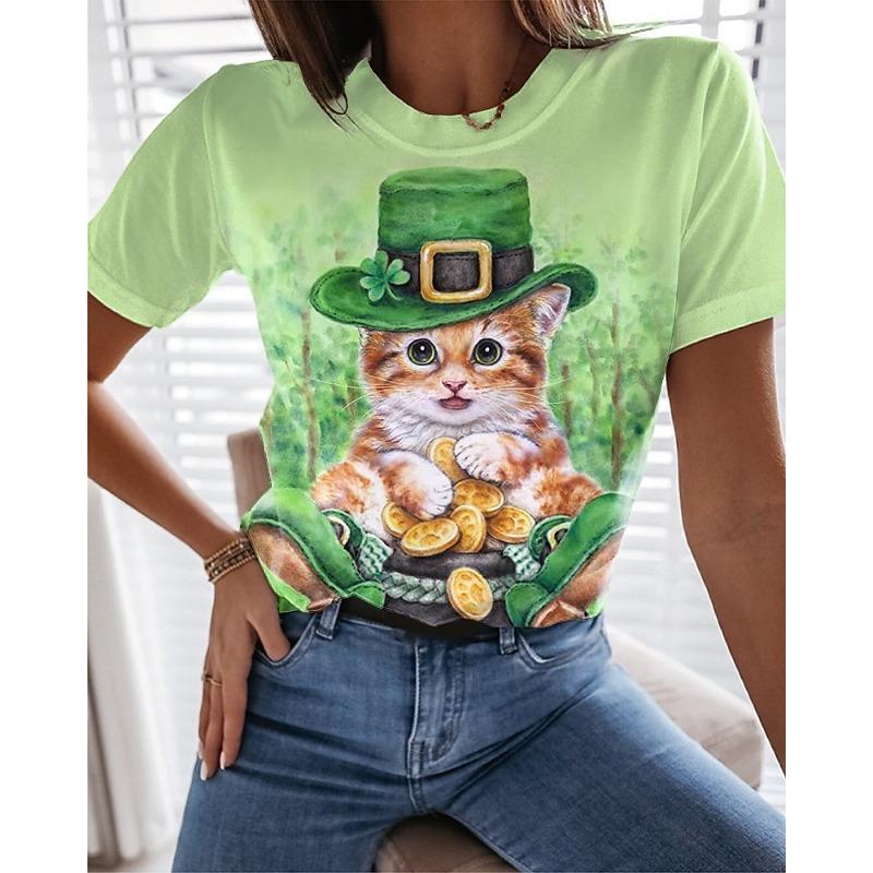 

Women s T Shirt Print Patrick s Day Short Sleeve Round Neck Regular Tops Daily Weekend White XL