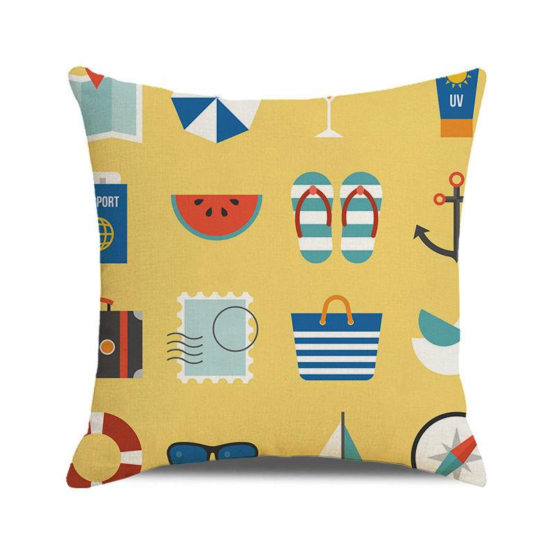 Watercolor Maritime-themed Logo Digital Printing Short Plush Pillow Covers for Car Sofa Office Cushion Cover Home Goods