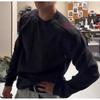 Mens Light Gray Waffle Knit Sweatshirt Embroidered Red Label Heavyweight Crewneck Long Sleeve Top Fall Winter