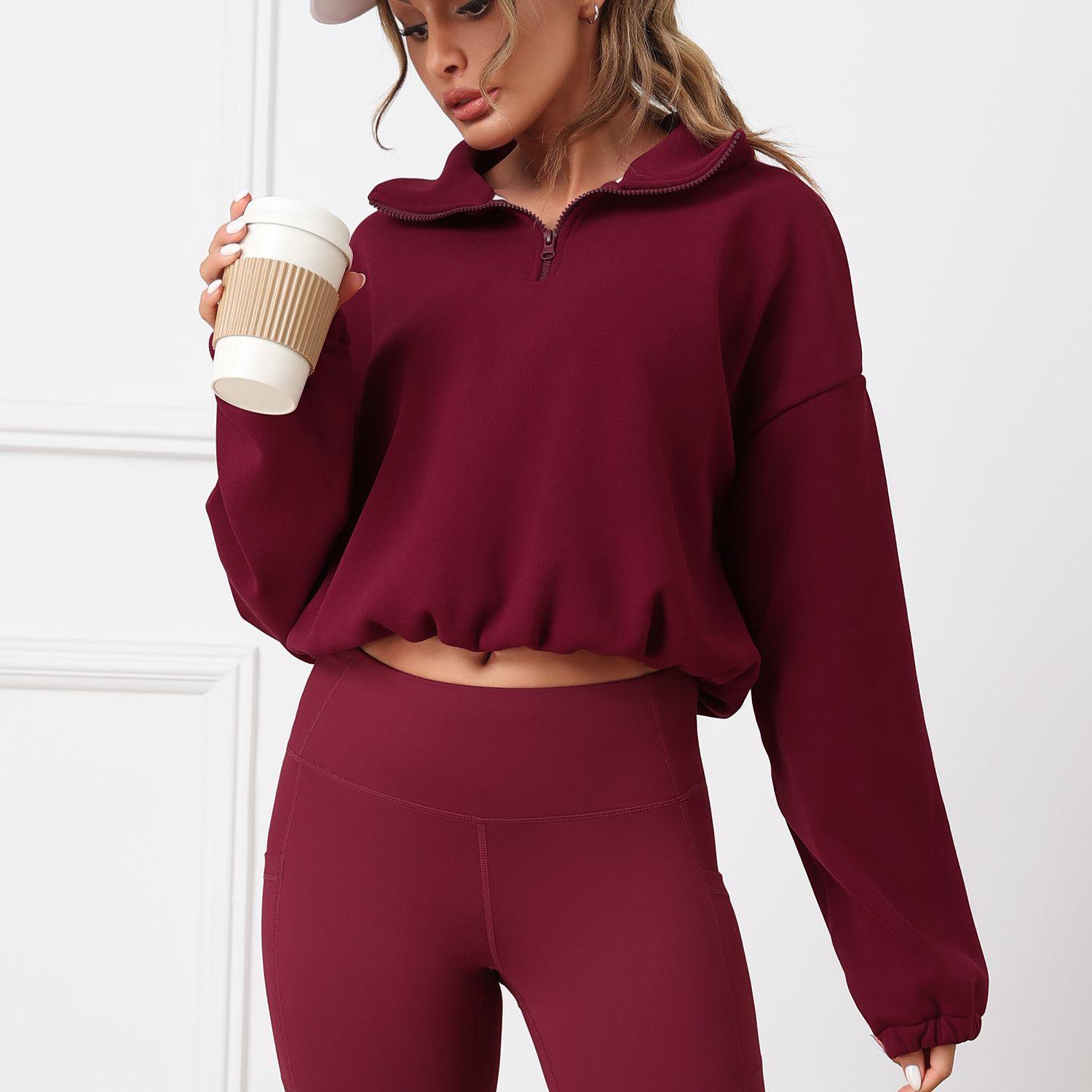 European & American Style Women s Velvet Turn-Down Collar Sweater - Autumn/Winter, High-End Casual Top Medium малиновый