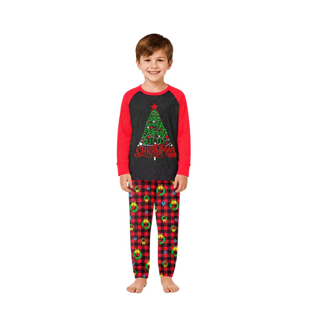 Family Matching Christmas Print Long Sleeve Neck Pajama Set with Pants
