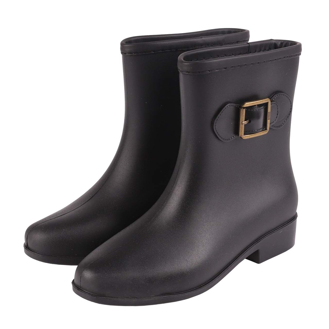 

CAWKAY Women s Solid Color Short Rain Boots with a Simple Design (Size 41, Black)