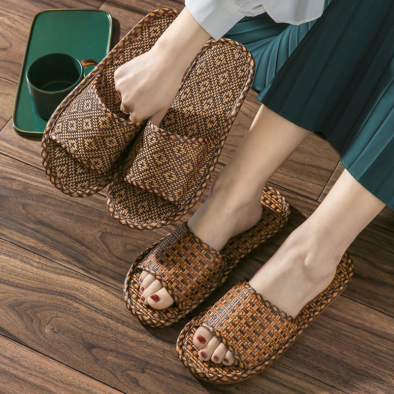 Unisexové pantofle z bambusu a ratanu - Protiskluzové, silná podrážka, otevřená špička, léto 2022.