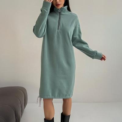 Yousheng Sweatkleid für Damen Lässig Langarm Halber Reißverschluss Minikleider Herbst Winter Thermisch Langer Pullover Tunika Top