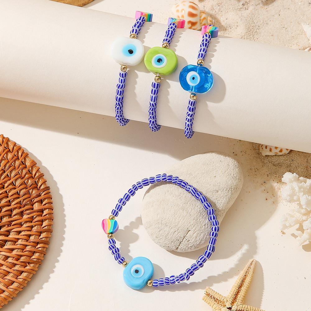 Demon Eye Bead Bracelet Set With Glass Geometric Design For Women Gift