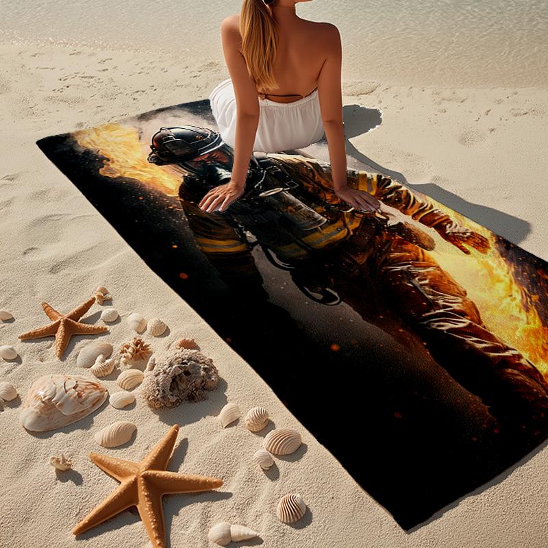 Firefighter In Action Beach Towel, Super Soft Microfiber, Gift for Her/Him, Birthday, for Pool, Beach, Travel, Home Decor Fan gifts