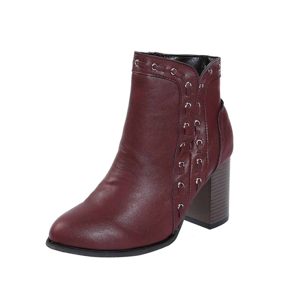 

Juti spot new 2025 autumn and winter European and American high-top thick-heeled shoes foreign trade large-size high-heeled fashion side zipper single 43 бордовый