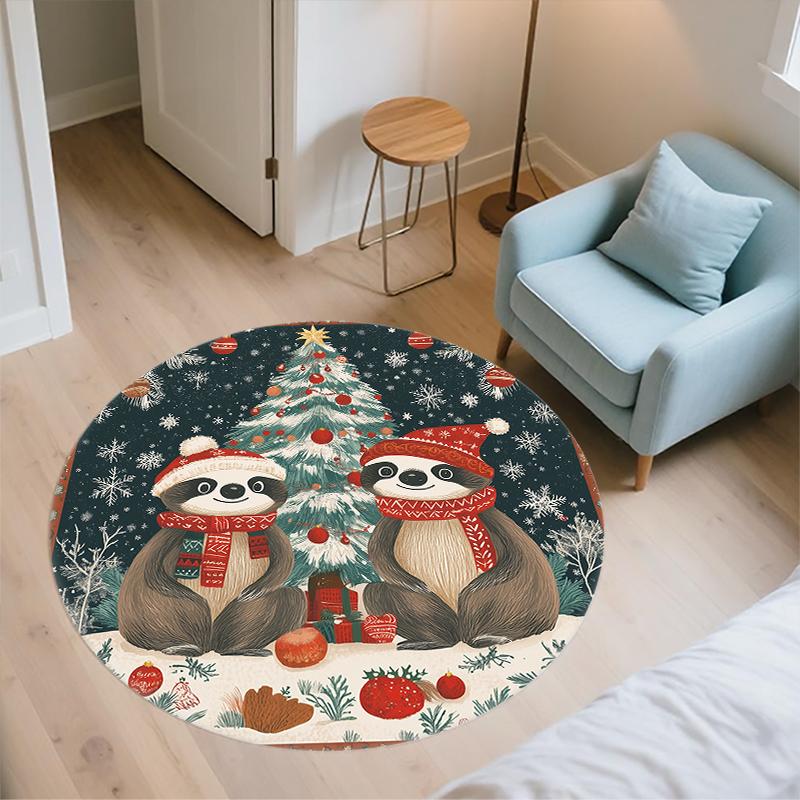 Christmas Sloth Pattern Round rug,Carpet Rug for Living Room Bedroom Playroom ,Non-slip Floor Mat,Holiday Gifts and Birthday Gifts.
