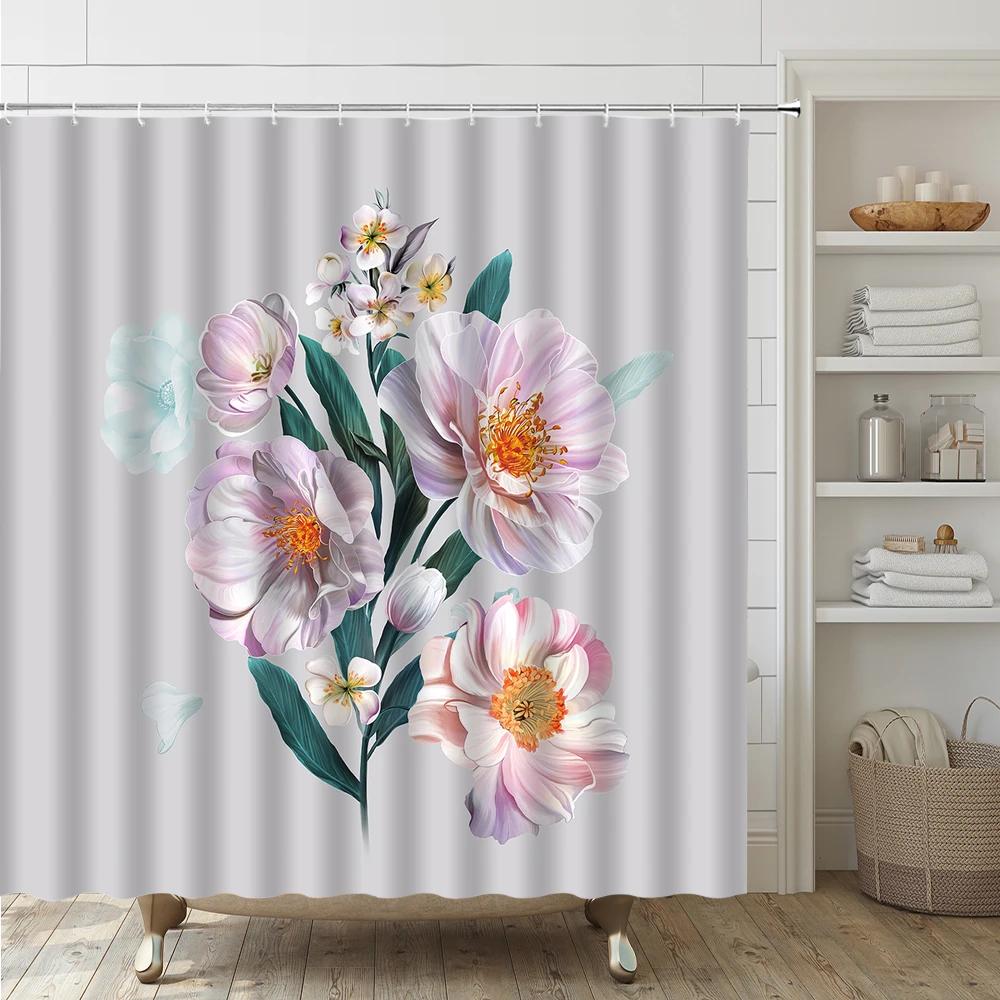 Colorful Plant Botanical Wildflower Flowers Shower Curtain Set Garden Floral Butterfly Bathroom Decor Rug Bath Mat Toilet Cover