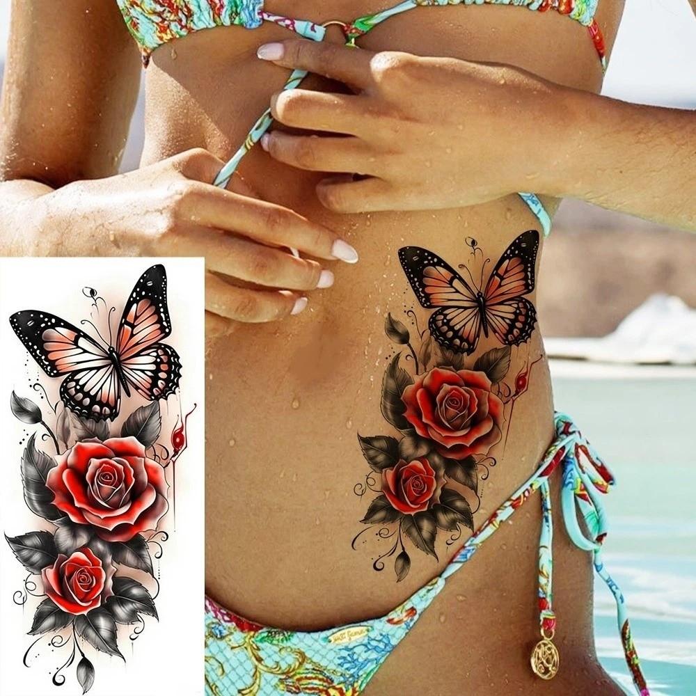 Long Lasting Rose Temporary Tattoo Flower Body Art Sticker Sweet Instant Decals Daily Use