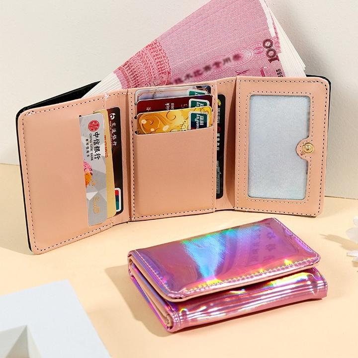 Holographic Fashion Short For Wallet Women Mini Pu Leather Card Holder Foldable Coin Purse Compact Wallet Gift