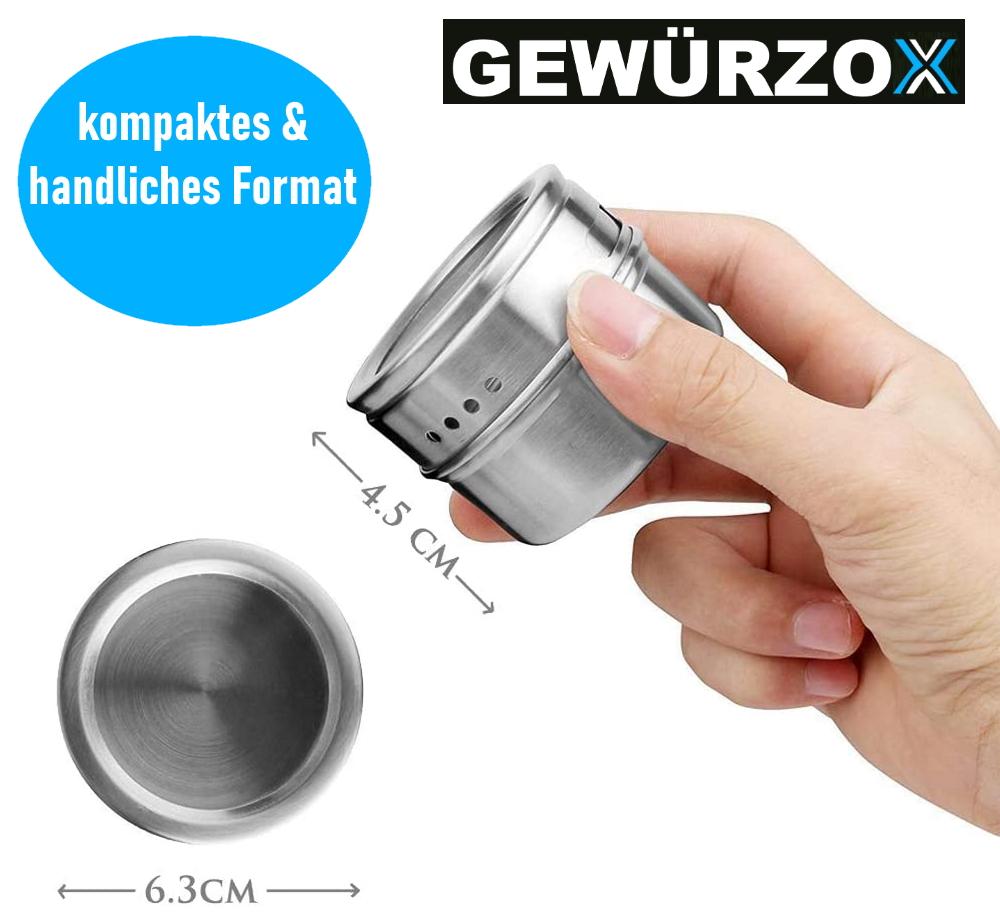 GEWÜRZOX Spice Jars Spice Shaker Spice Rack Stainless Steel Spice Jars Magnetic