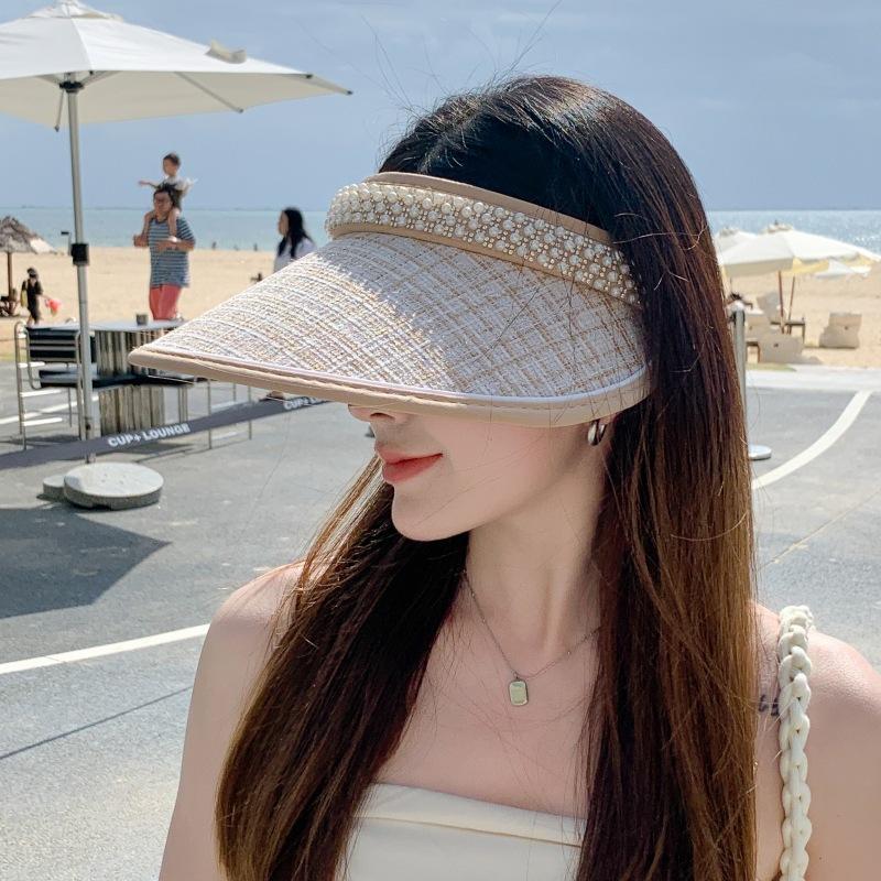 Hat Women's Summer UV Protection Empty Top Hat Versatile Premium Face Small Sun Hat Travel Pearl Sunscreen Hat