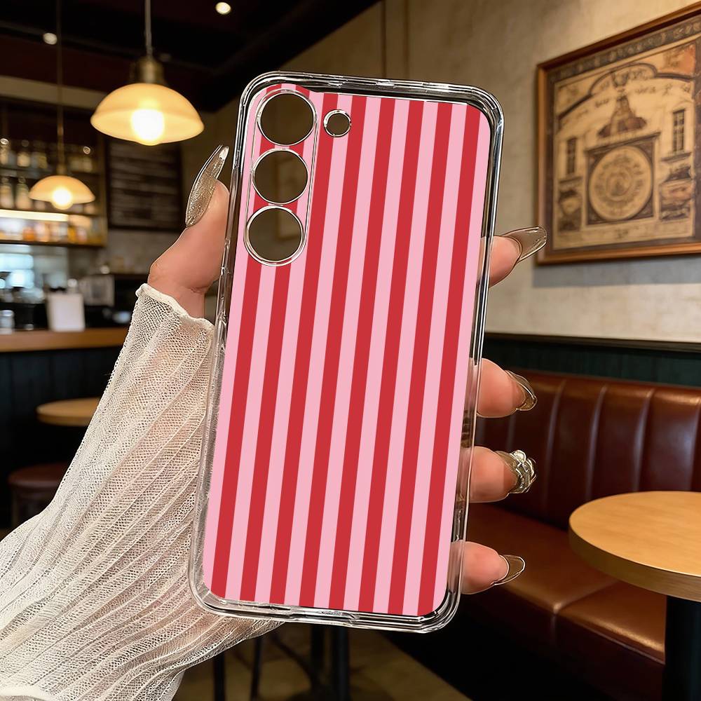 Burgundy White Stripe pattern Phone Case For Samsung Galaxy A71,A70,A52,A51,A40,A30 Transparent Cover