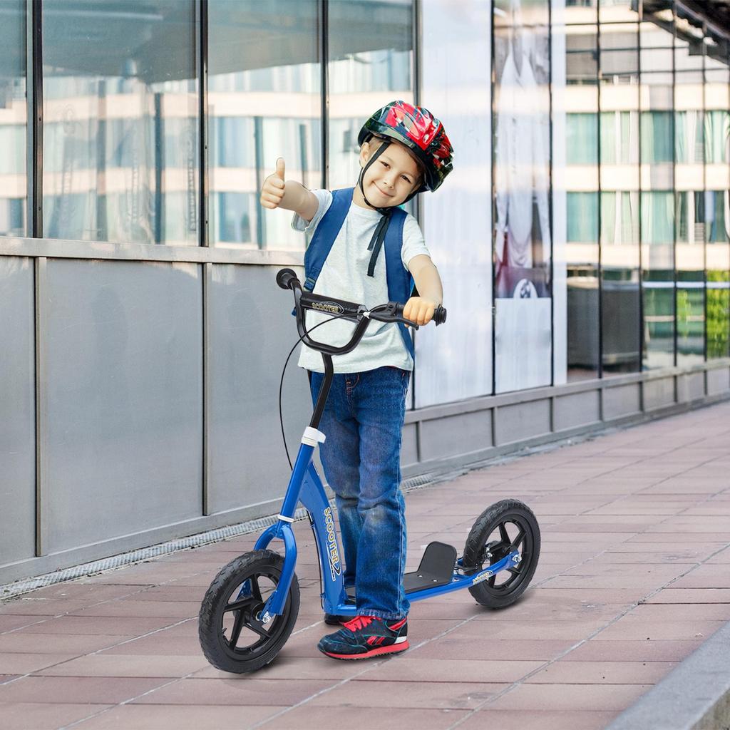 Monopattino per Bambini, con Ruote in EVA da 12", Freno Posteriore, Ruote Grandi, per 5-12 Anni, Blu