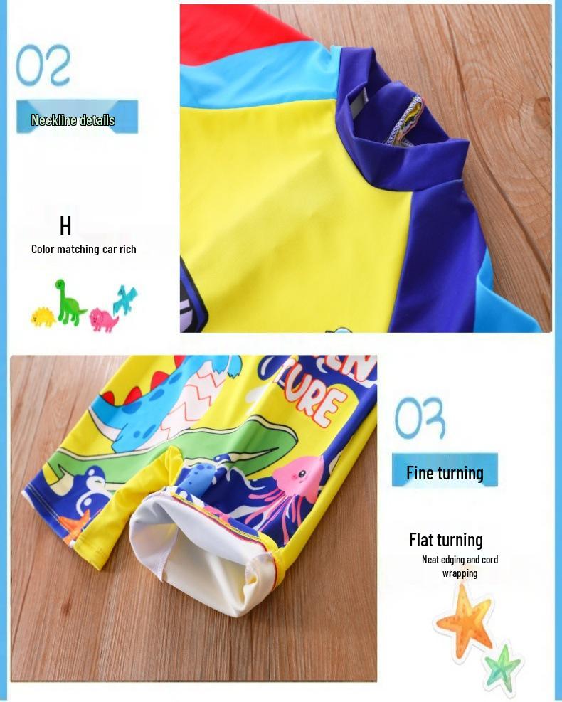 UPF50+ Boys' Cartoon One-Piece Swimsuit for Kids - Sun Protection for Hot Springs & Pools