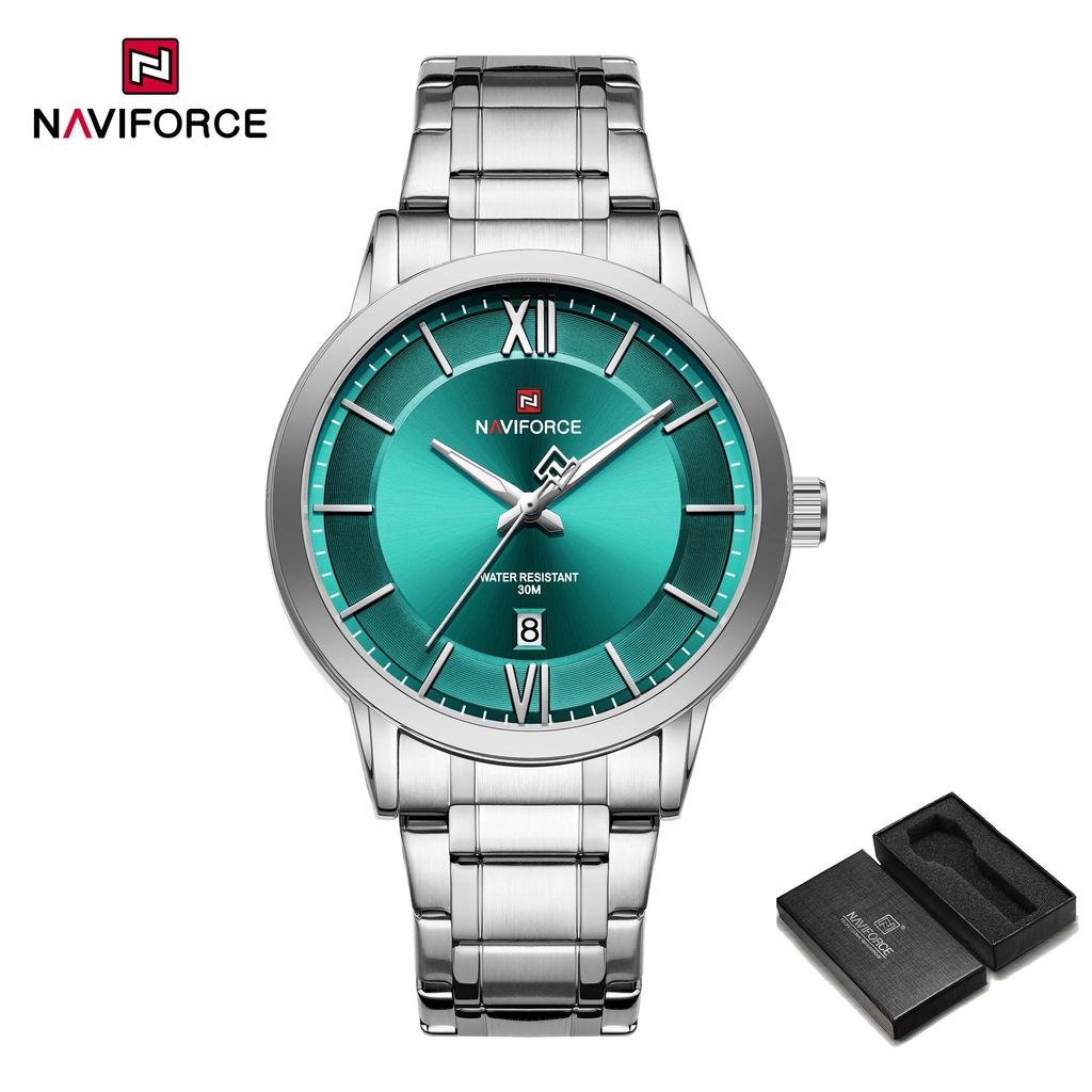 Naviforce Original Simple Quartz Watch for Men Calendar Stainless Steel Strap Waterproof 3ATM Luminous Pointer Business Casual Men Watch NF9254