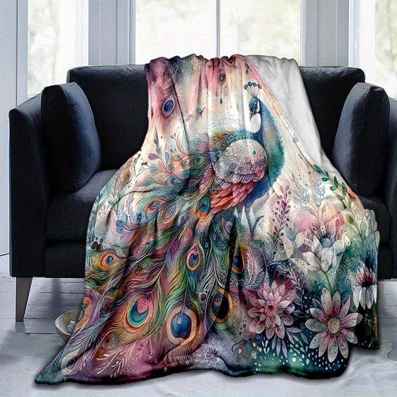 1pc Peacock & Flowers Blanket Soft Throw for Home Decor, Gift Idea