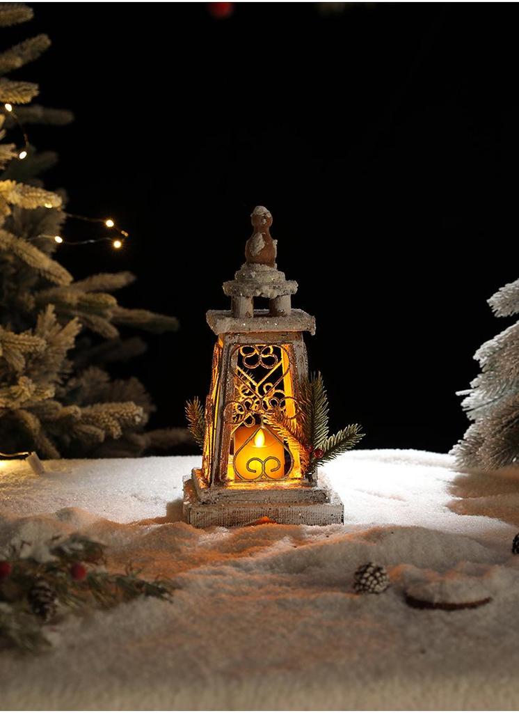 European Retro Solid Wood Luminous Christmas Snow Cabin Ornament