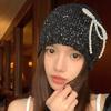 Pearls Bows Knitted Hat Elegant Ladies Hat Comfortable Soft Hat Flaring Glitter Hat for Men and Women