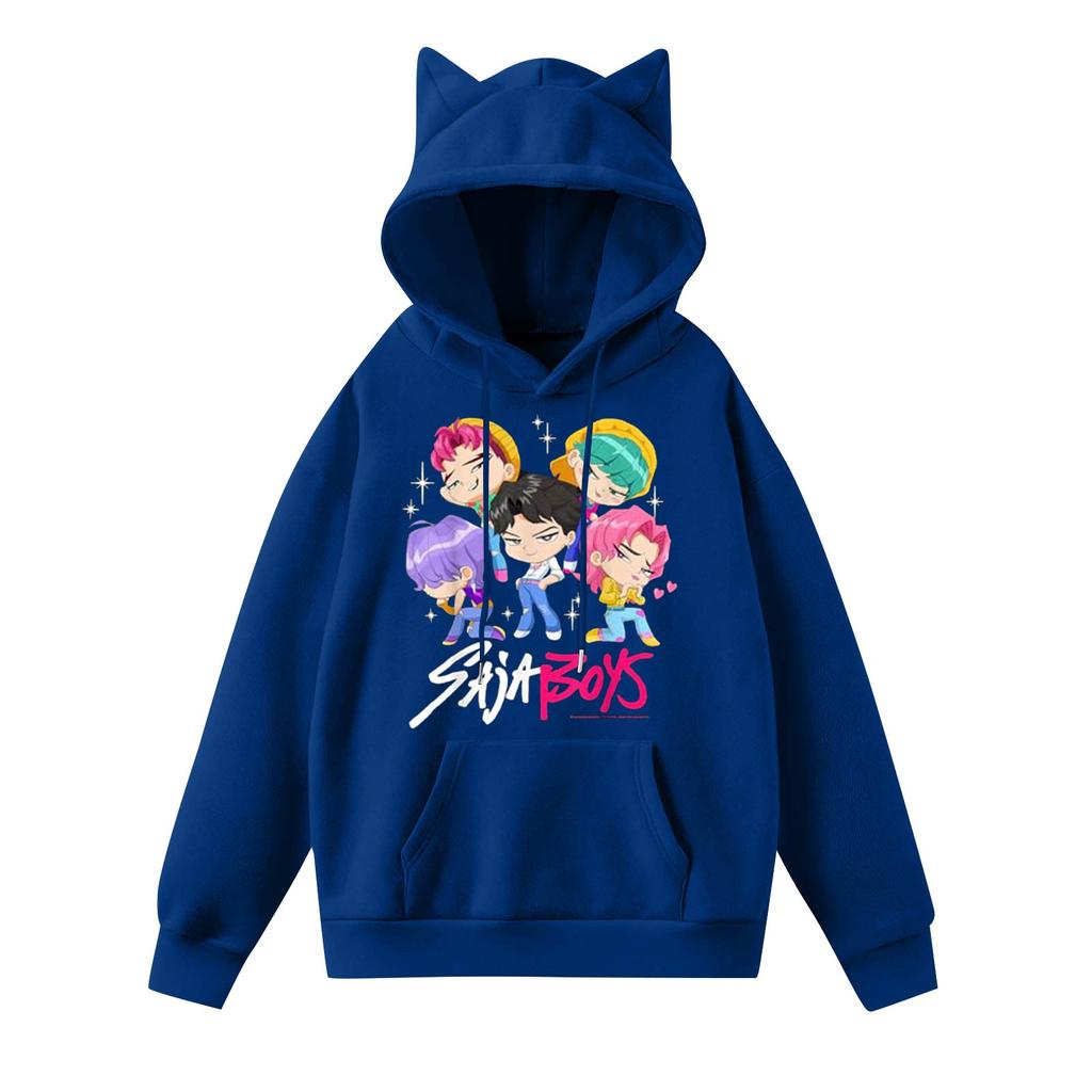 Damemote Casual Langermet trykt Rundhals hettegenser Pullover Topp med lommer