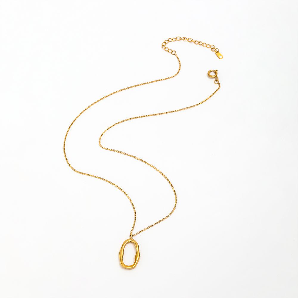Fenny 18K PVD Plated Waterproof Trendy Simple Irregular Oval Pendant Sweater Chain Stainless Steel Necklace for Women
