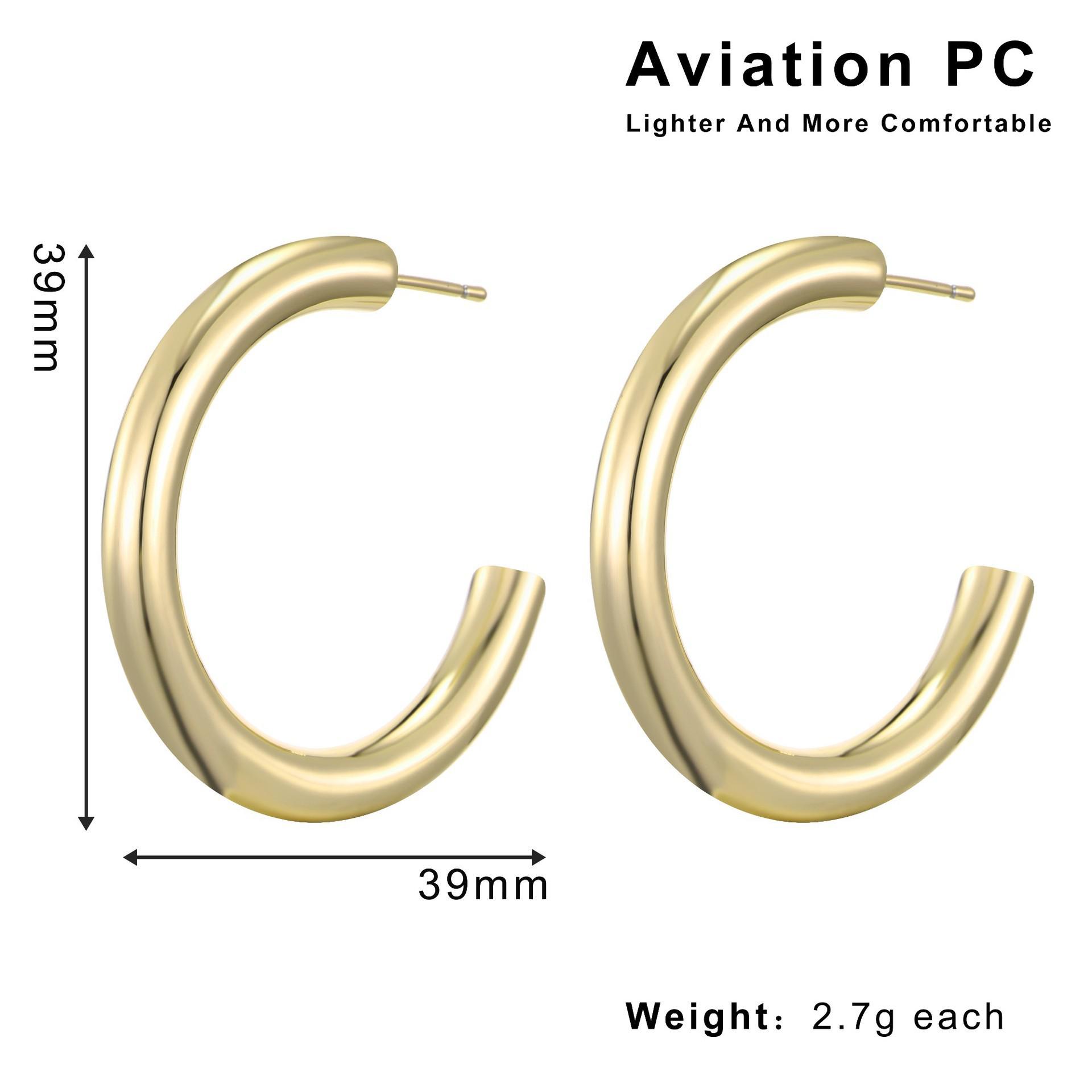 European  American C-Shaped Ear Cuffs, Fashionable Aviation Material, 18K Gold-Plated, Color-Preserving.