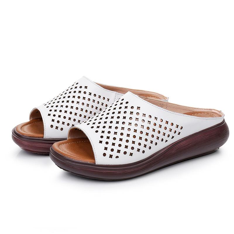 Fashion GKTINOO Summer Plus Size Platform Slippers Women Genuine Leather Open Toe Wedge Sandals Women Thick Sole Slides Zapatillas Mujer