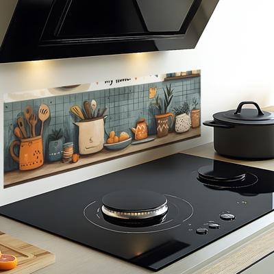Oil Proof Wall Stickers Wallpaper, Kitchen Backsplash Wall Protector, Cookware Pattern Waterproof Heat Resistant Wall Sticker, Self-Adhesive Sticker
