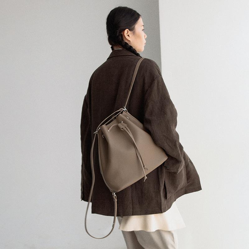 VENOF Niche Top-Grain Leather Bucket Bag - Convertible for Crossbody, Single Shoulder, and Backpack Use Key Details Explained