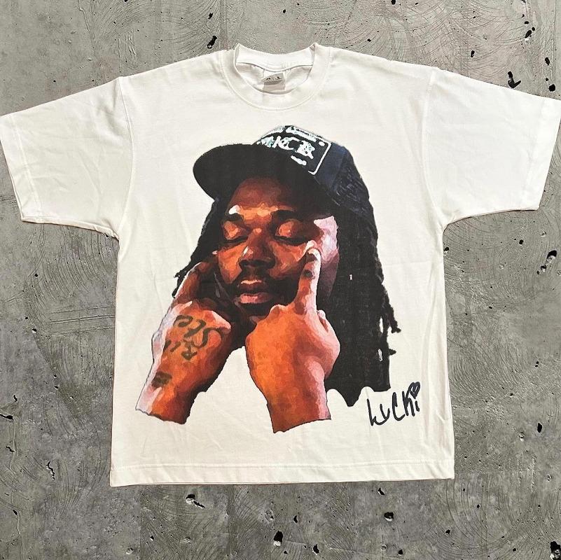 Y2k Europe and The United States New Summer Unisex Tshirt Portrait Printed Harajuku Hip Hop Personality Fashion Couple Shirt
