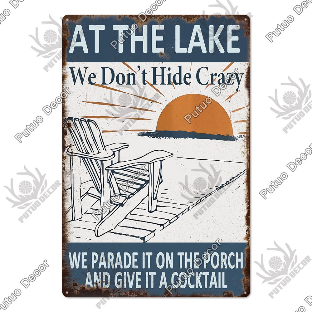 Putuo Decor Lake House Vintage Tin Signs Rustic Plaque Metal Plate Wall Art Decor for Living Room Kitchen and Entryway Posters