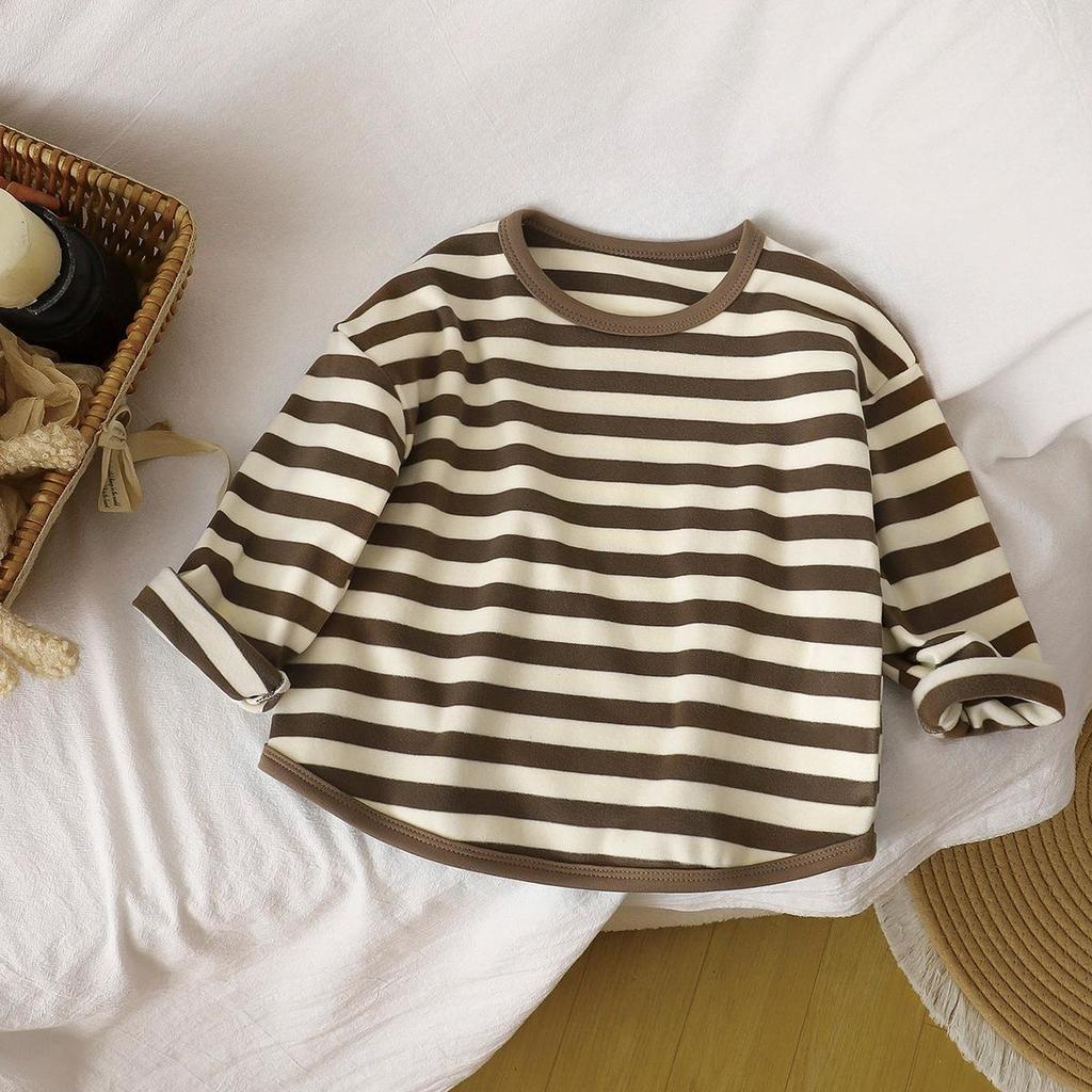 2026 Summer Long Sleeve T-Shirts for Boys and Girls Baby Spring O-Neck Base Layer CLothes Cotton Stripe Top for Children